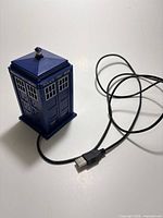 Front view of TARDIS USB hub with attached USB cable
