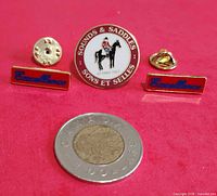 Front view of all three pins with coin for scale