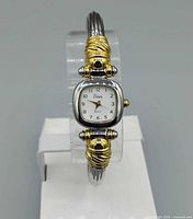 Front view of Viberti bangle watch on stand