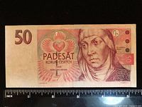 Obverse of 50 koruna banknote with portrait and denomination