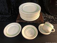 Stack of plates, mug, bowls showing pattern