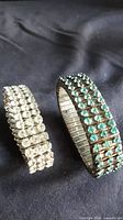 Clear and blue rhinestone stretch bracelets side by side