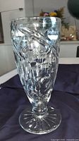 Full view of clear cut crystal footed vase