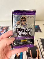 Front of sealed Justin Bieber 2.0 Panini wrapper