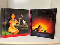 Front views of both Pocahontas photo albums on shelf