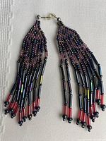 Front view of both woven seed bead earrings