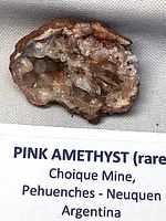 Overall view of pink amethyst specimen with label