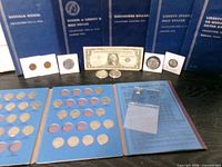 Overall lot with folders, coins, silver certificate and silver bar