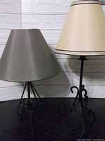 Front view showing both metal lamps with shades