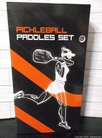 Front of sealed box labelled Pickleball Paddles Set