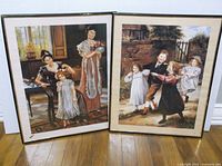 both framed Victorian style prints side by side