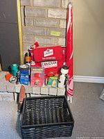 Group shot of all items including cooler bag, umbrella, basket, accessories