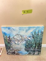 Front view of the signed landscape oil painting on stretched canvas showing subject, size reference and condition