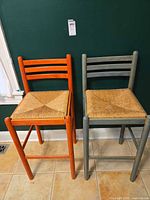 Pair of bar stools against wall showing overall style and color