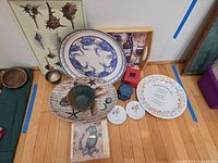 group shot of all serveware items laid out on floor