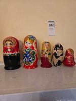 Front view of five Matryoshka pieces lined up by size