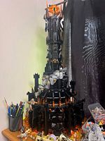 Full height view of assembled Barad-dûr model on tabletop