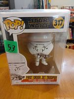 Front of sealed Pop! Star Wars #317 First Order Jet Trooper box showing figure and window display
