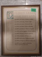 Frontal view showing entire framed poem print