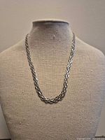 Full view of sterling silver rope chain necklace on display bust