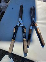 Both hedge shears side by side on table