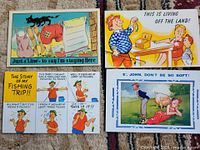 Fronts of four unused humour postcards
