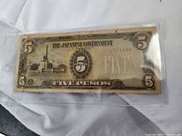 Front of 5 Peso Japanese Government note in sleeve