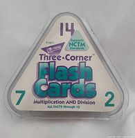 Front of triangular clamshell case showing label Trend Three-Corner Flash Cards Multiplication AND Division all facts through 12