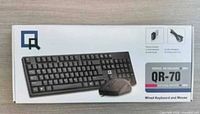 Retail box showing QR-70 wired keyboard and mouse set