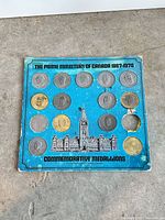 front view of medallion board showing inserted and missing medallions