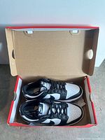Pair of Nike Dunk Low sneakers inside open box