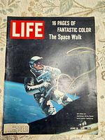 Front cover of June 18 1965 Life magazine showing astronaut spacewalk image and cover text