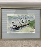 Full view of framed watercolour painting