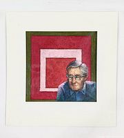 Front view of oil pastel portrait in mat board