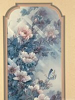 Close view of artwork showing flowers and butterfly