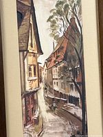 Close view of printed street scene artwork