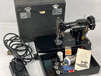 Overall view of machine, case, pedal, accessories