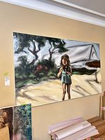 Full view of acrylic painting on wall showing overall composition