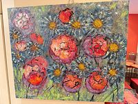 Full view of acrylic floral painting on canvas