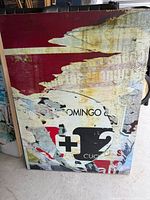 Front view of abstract multicolor canvas wall art showing collage graphic