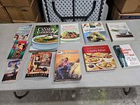 All 11 books arranged on table, two rows