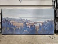 Full view of framed painting showing entire landscape scene