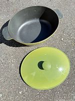 Dutch oven with lid removed showing interior and exterior color