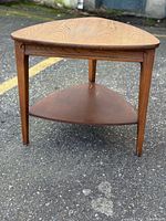 Full view of triangular side table front left