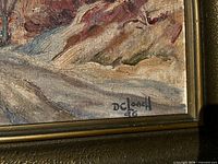 Close-up of artist signature “D Colwell 96” on lower right corner of painting