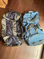 Top view of both duffels closed showing exterior colors and overall size