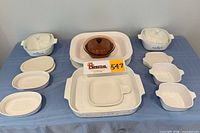 All CorningWare pieces arranged on table