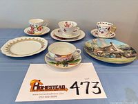 Overview of all porcelain items arranged on table