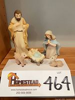 All five nativity figurines displayed together