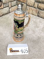 Full view of 18" West Germany beer stein with pewter lid